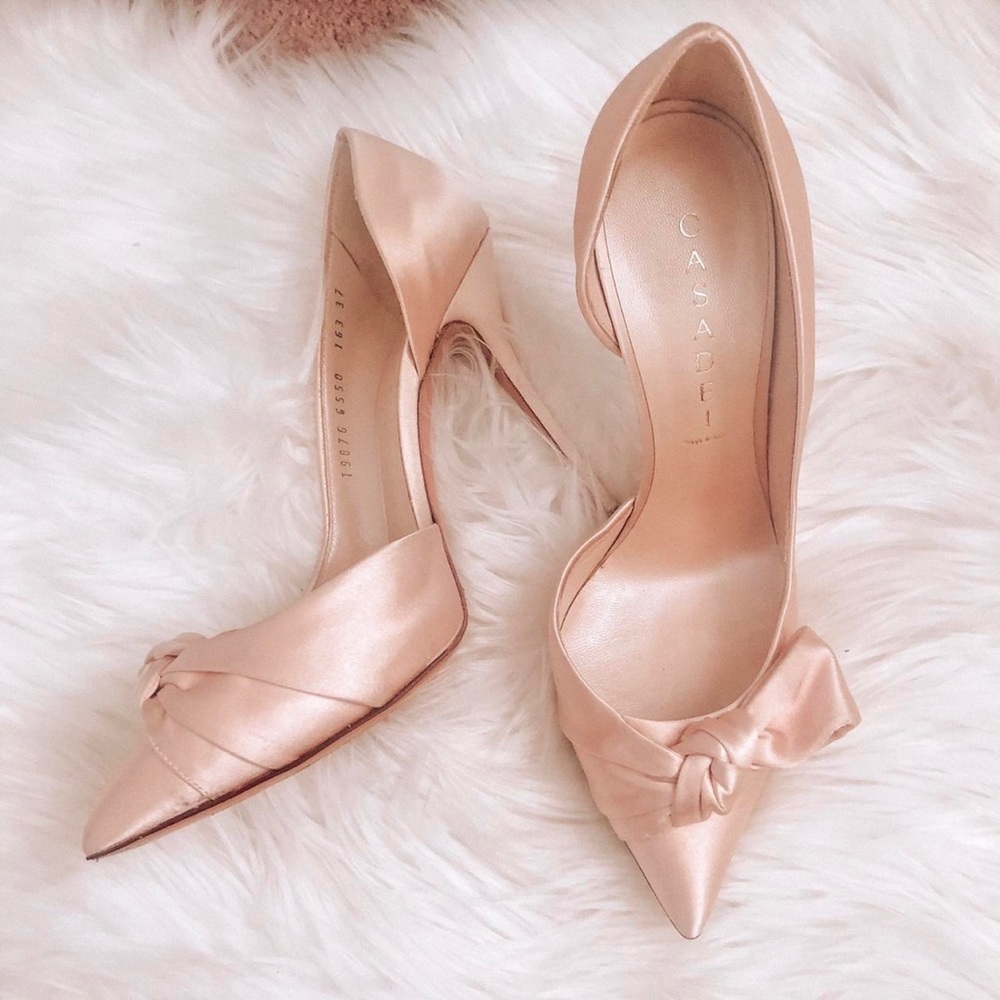 Casadei Cream Blush Satin Bow Heels